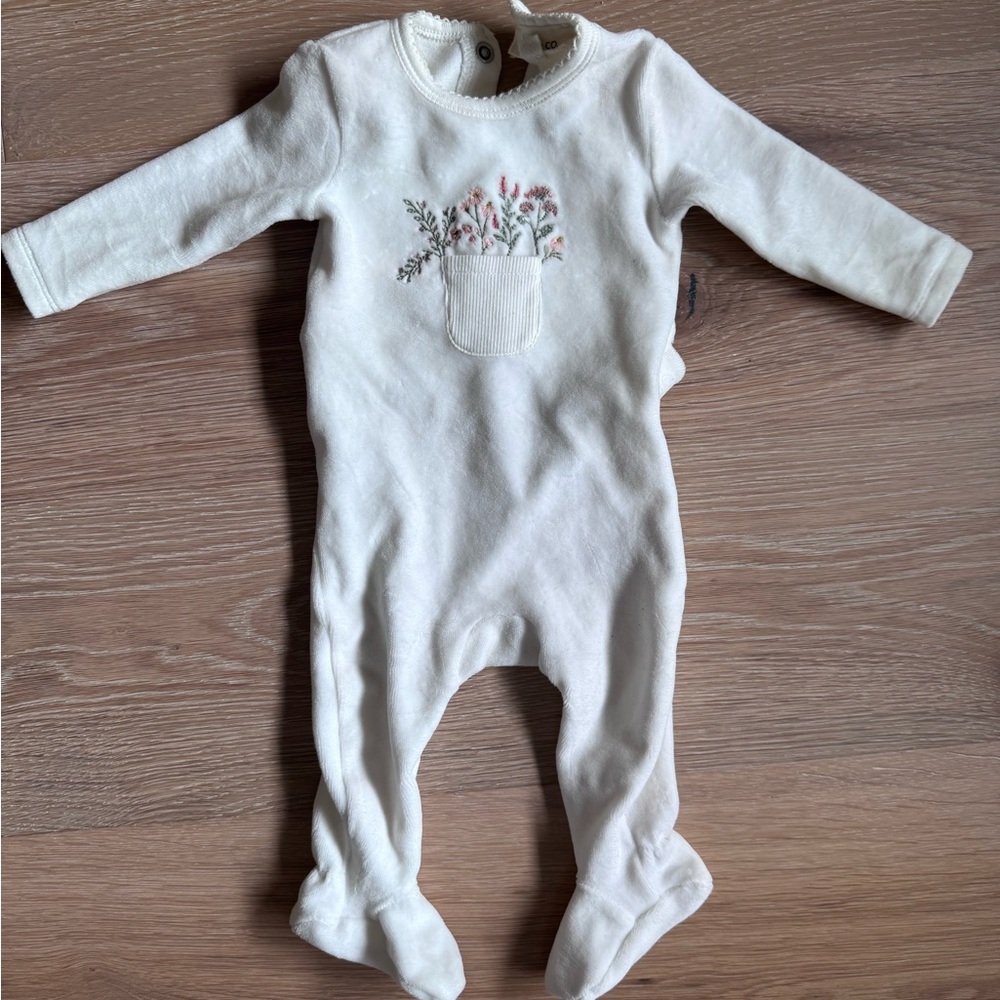 Ely’s & co Cream Baby One Piece with Floral Pocket